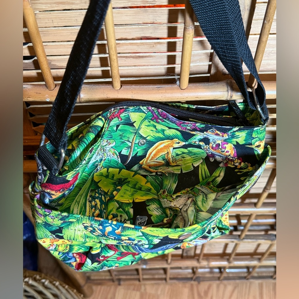 SAX brand backpack & purse with a tropical frog and leaf print - Picture 3 of 13